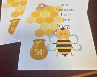 Bee Pun Love Note Card, Handmade Playful Design (Blank Inside)