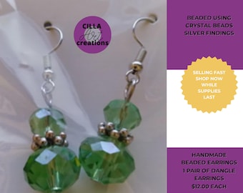 Green Crystal Earrings: Sparkling Faceted Dangles (Silver Hooks)