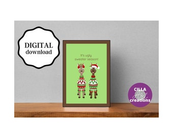Ugly Sweater Christmas Card: Llama Design - Printable Holiday PDF