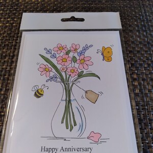 Handmade anniversary card, hand stamped,homemade greeting card; handmade greeting card; handmade note card; blank note card