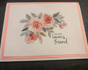 Romantic Floral Anniversary Card: Watercolor Roses, Blush Pink