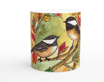 Autumn Conversations Chickadee Mug | Original Watercolor & Ink Art