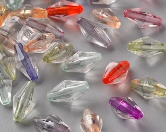 Transparent Acrylic Bicone Beads, 15mm by 8mm, Mixed Color, 100 beads