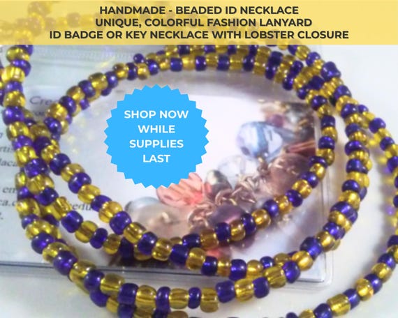 Beaded Badge Holder: Michigan Wolverine Colors (Maize & Blue, 32.5")
