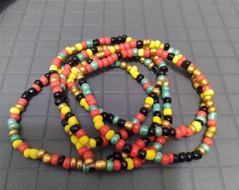 Handmade beaded stretch seed bead bracelet, tribal mix. Single bracelet, stackable bracelets, 6/0 beads, 4mm