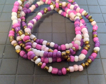 Handmade beaded stretch seed bead bracelet, princess party mix. Single bracelet, stackable bracelets, 6/0 beads, 4mm