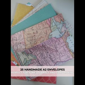 25 Handmade A2 Envelopes – Smooth Colored & White Paper Envelopes, 24lb Text Weight, Patterned Paper for Junk Journals and Card Making