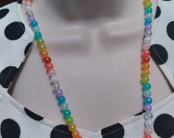 Sustenance, Jelly Style Rainbow Beaded Necklace, Handmade 24in with extender