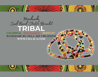 Multicolor Tribal Seed Bead Bracelet - Stretch, Stackable Style