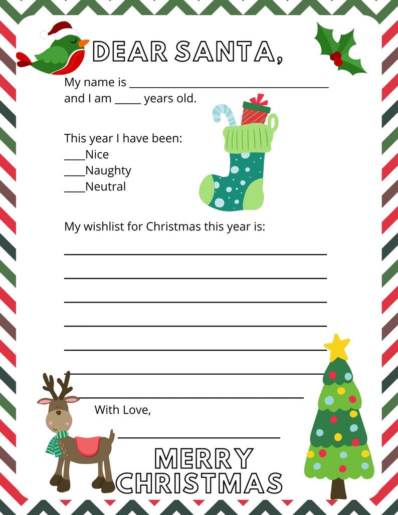 Dear Santa Letter Printable File Letter to Santa Coloring Etsy