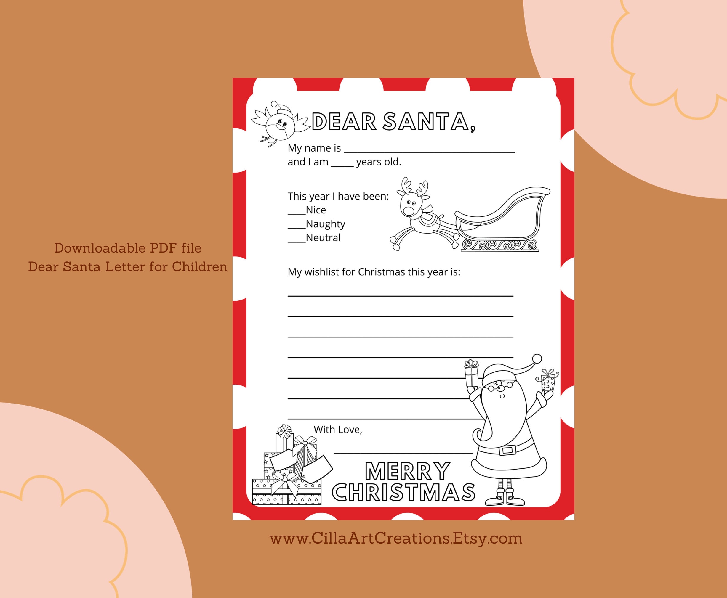 Letter to Santa Coloring Page - Printable Christmas Wish List - Etsy