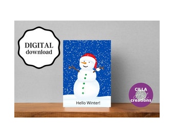 Holiday Snowman Card: Printable Winter Scene - Easy Fold PDF