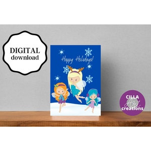 Biglietti di Natale stampabili, biglietto di buone feste, biglietti di auguri, biglietti di Natale più calorosi con download istantaneo, biglietto di Natale delle fate