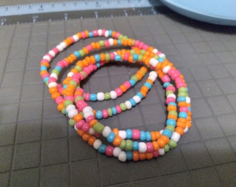 Handmade beaded stretch seed bead bracelet, tropical paradise mix. Single bracelet, stackable bracelets, 6/0 beads, 4mm