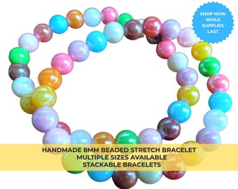 Rainbow Beaded Bracelet Set: Handmade Stretch Stacking Jewelry