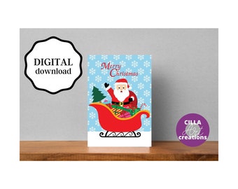 Santa Sleigh Christmas Card - Printable Holiday Design