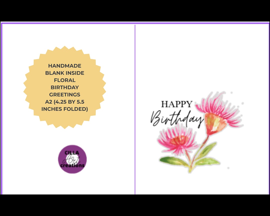 Pink Floral Birthday Card - Handmade Watercolor Design, Blank Inside - Etsy
