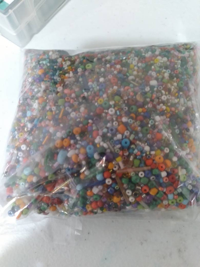 1lb bead destash, Colorful Mixed Seed Beads, mixed sizes 15/0-6/0, mixed colors and shapes, 450 grams, bead confetti, Bead Soup image 4