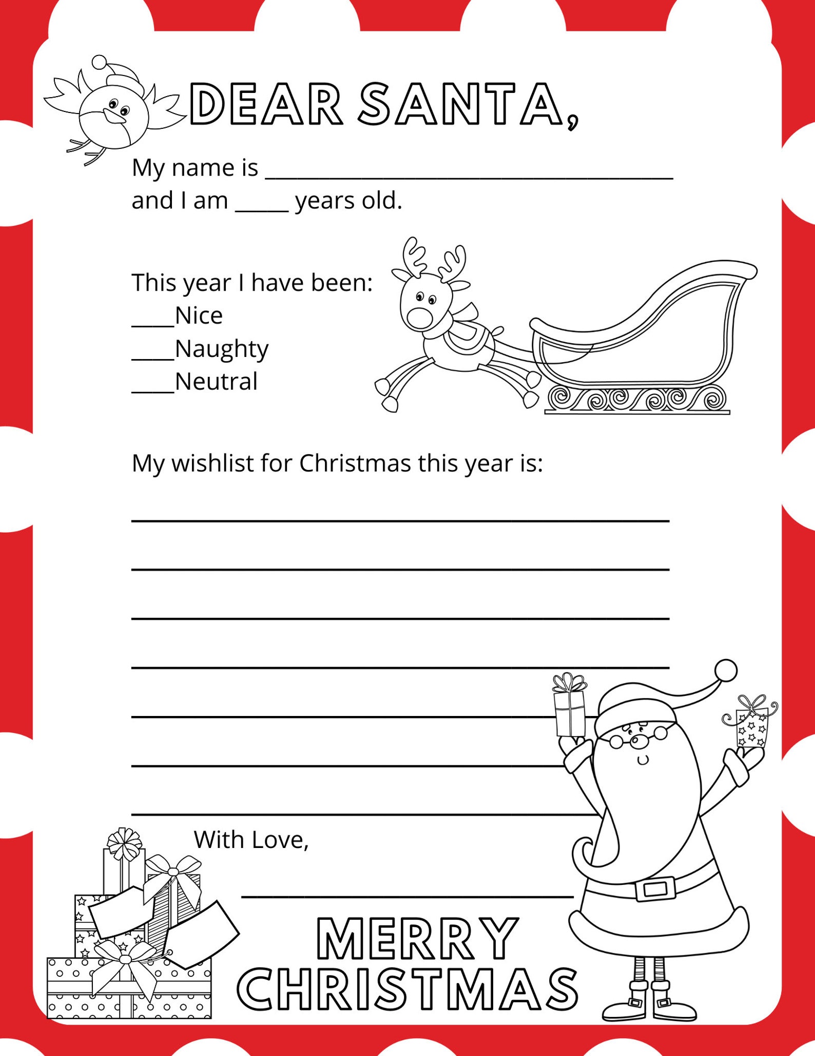 Letter to Santa Coloring Page - Printable Christmas Wish List - Etsy