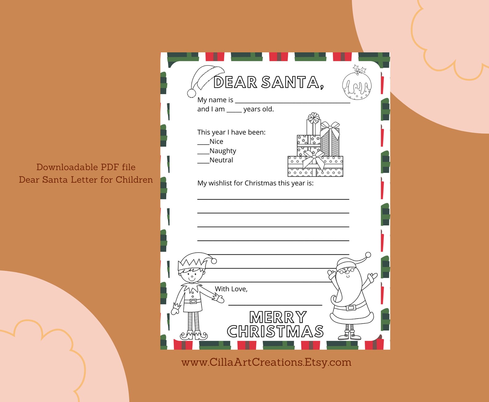Printable Letter to Santa - Kids Christmas Wish List Coloring Page - Etsy