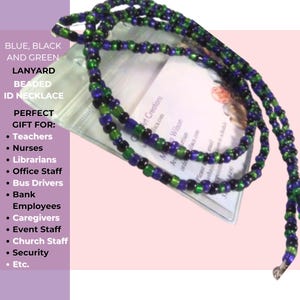 Beaded Badge Holder: Colorful Seed Beads (Black, Green & Blue)
