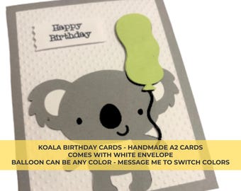 Carte d'anniversaire koala faite main : ballon personnalisé, format A2