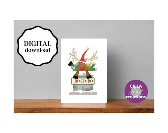 Christmas Card: Reindeer Design - Printable Holiday PDF