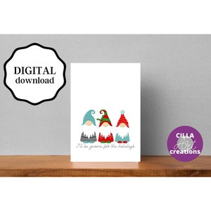 Cartões de Natal para impressão, cartão Gnomo para as festas de fim de ano, cartões de boas festas para gnomos, download instantâneo de cartões de Natal