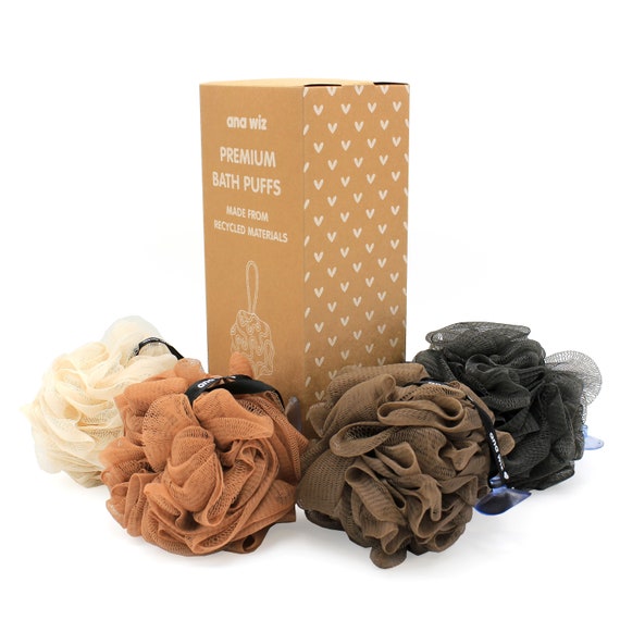 Premium Bath Puffs made from 100% Recycled Materials | Pack of 4 Super Soft Large Exfoliating Puffs | Long-lasting, Durable & Recyclable