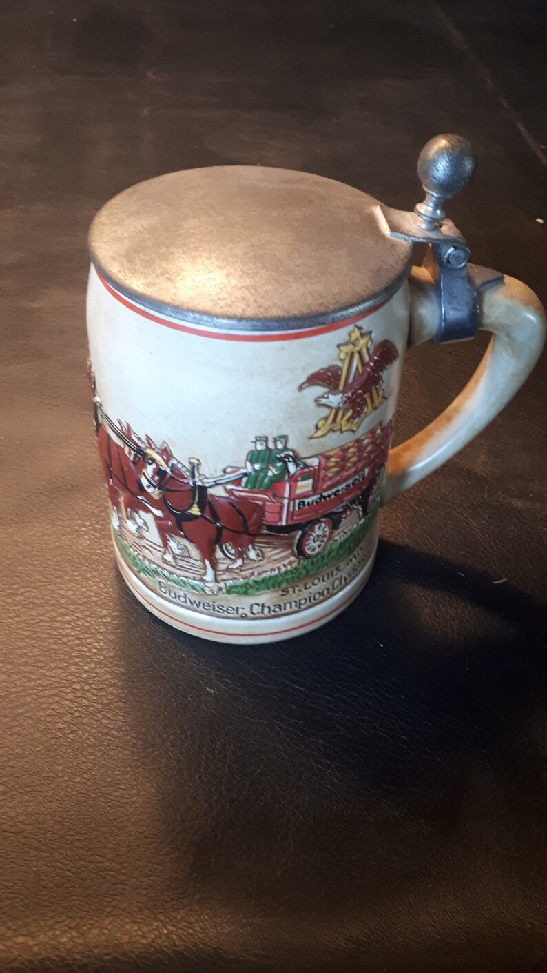 Budweiser Stein, Pewter Lid, Ceramarte CSL9, Champion Clydesdales