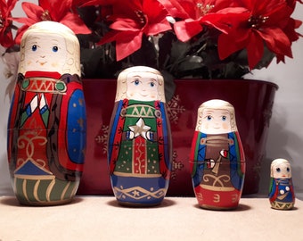 Vintage Angel Nesting Dolls Wooden Hand Painted 1960's