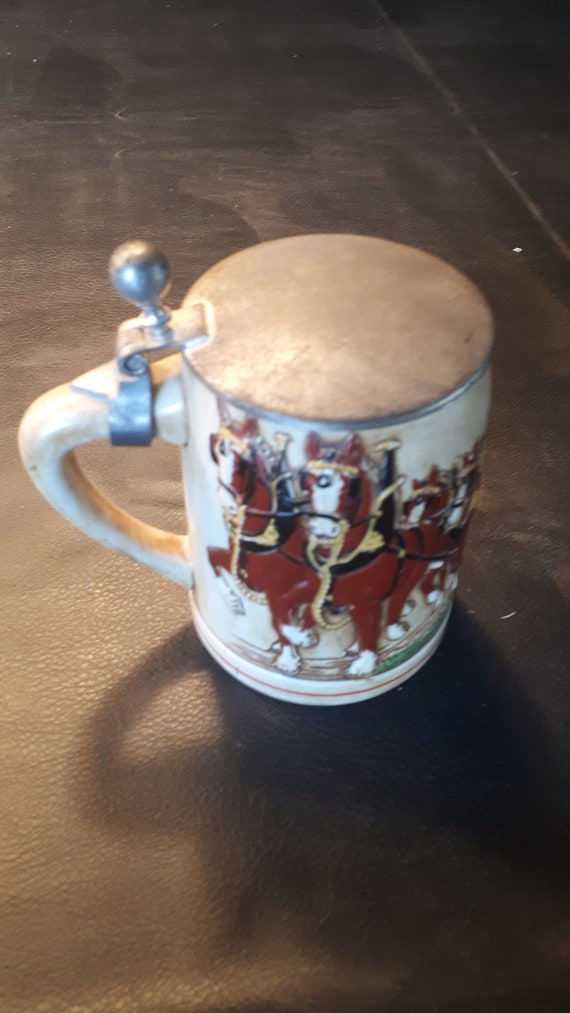 Budweiser Stein, Pewter Lid, Ceramarte CSL9, Champion Clydesdales, Collectable Stein, 1976 Holiday Stein, Vintage Bar (Rare)