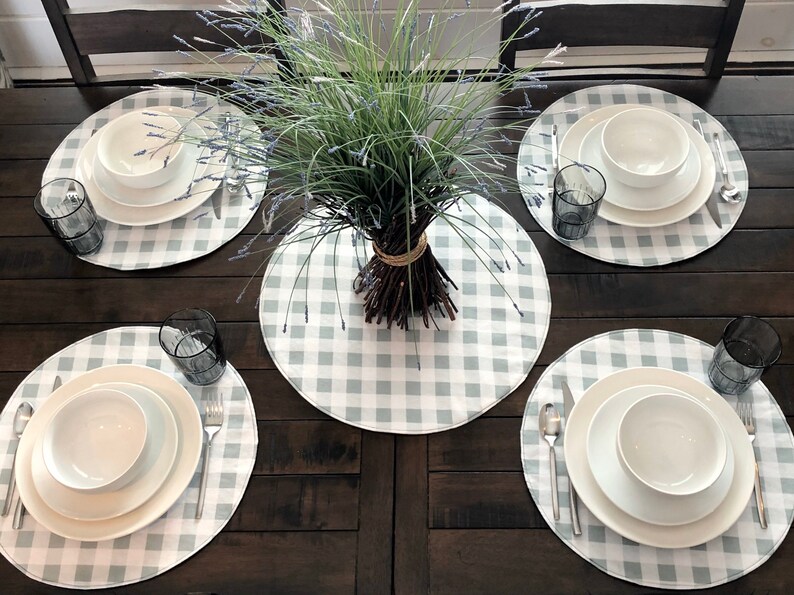 Gray & White Round Buffalo Plaid Placemat Etsy