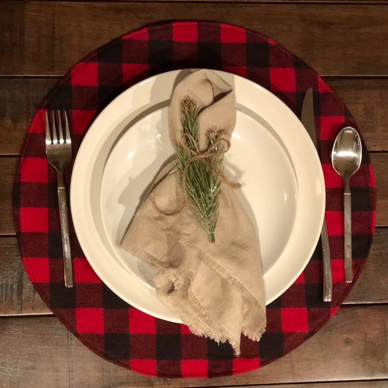 Round Placemat Red and Black Buffalo Plaid Etsy