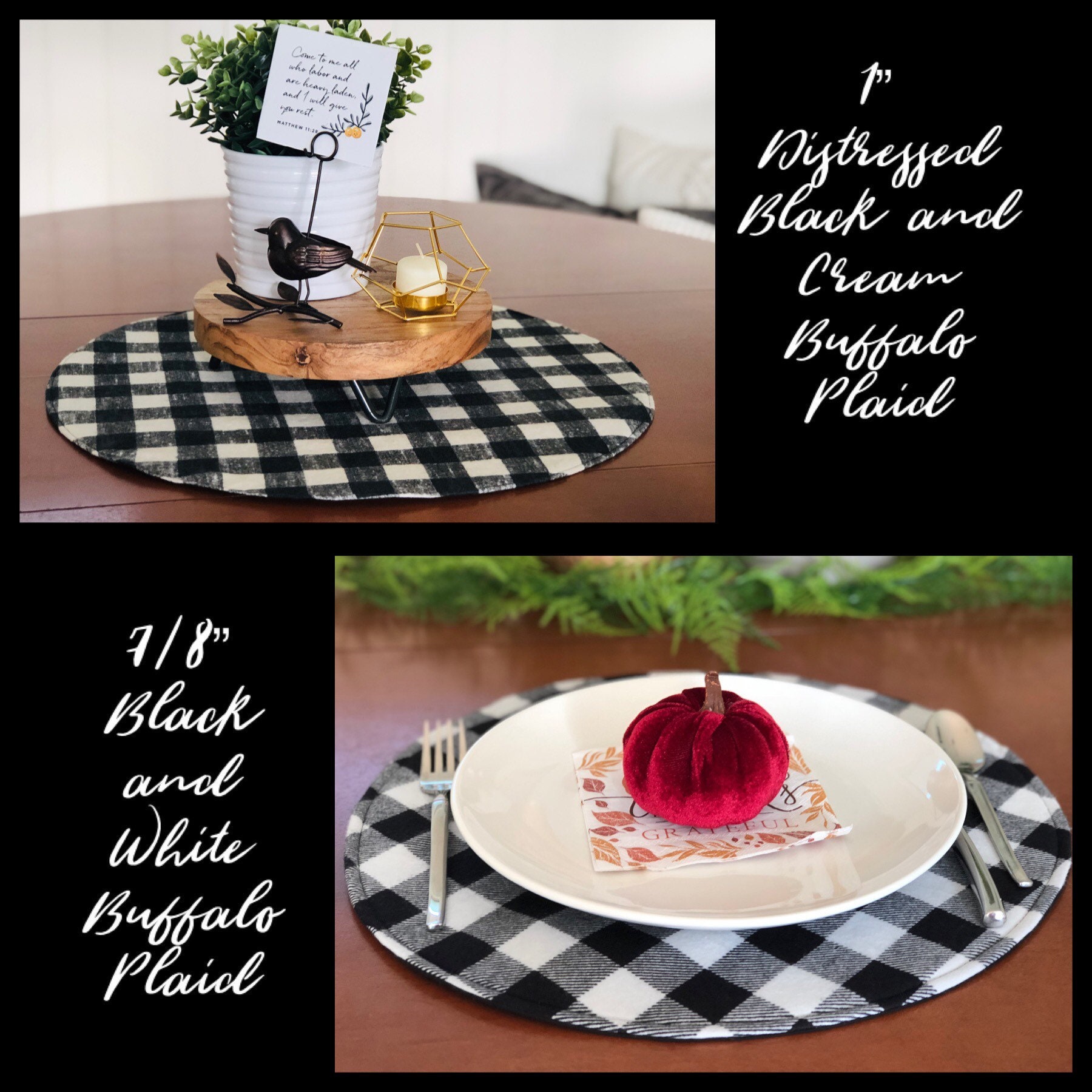 Round Placemat Buffalo Plaid Etsy