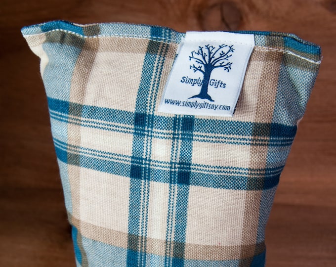 Medium Corn Bag - Brown & Blue Plaid - Hot and Cold Therapy, Moist Heat, Natural Pain Relief, Gifts for All Ages, Heating Pad