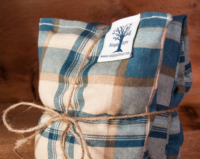 Extra Long Corn Bag - Brown & Blue Plaid - Hot and Cold Therapy, Moist Heat, Natural Pain Relief, Gifts for All Ages, Heating Pad