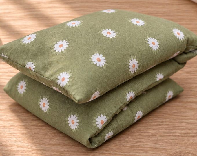 Extra Long Microwave Corn Heating Pad w/ Removable Cover, Corn Bag for Back & Neck, Heat Pack Hot Cold Therapy - Sage Daisies