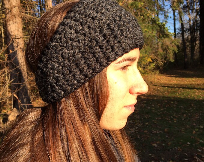 Charcoal Grey headband - no flower.  Cozy easy headband with adjustable buttons. Cuter than a full hat and keep everything warm