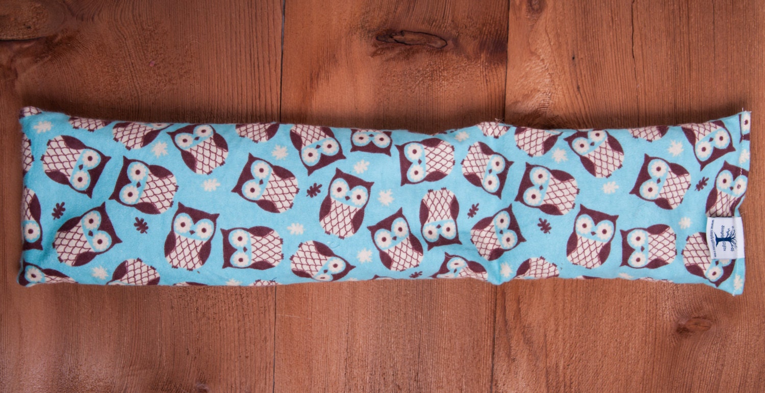 Extra Long Corn Bag Flannel Owls Hot and Cold Pack, Moist Heat Therapy Bag, Heating