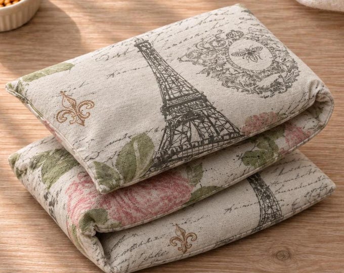 Extra Long Microwave Corn Heating Pad for Neck & Shoulders, Corn Bag Hot Cold Pack with Washable Cover - Eiffel Flowers