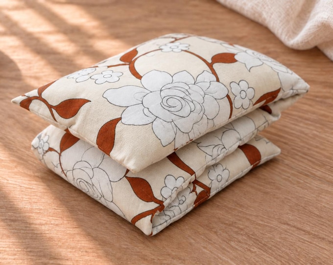 Extra Long Microwave Corn Heating Pad for Back, Hot Cold Pack with Washable Cover - Ivory Rose Branches