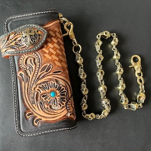 Cadena de billetera de latón macizo con calaveras - Cadena de billetera de latón macizo con calaveras n.° 1