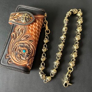 Cadena de billetera de latón macizo con calaveras - Cadena de billetera de latón macizo con calaveras n.° 2