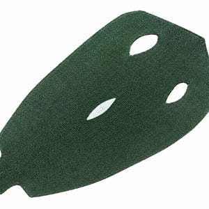 May include: A dark green stingray leather piece with a textured, granular surface. The shield-shaped item features two circular cutouts near the top and a single, central, elongated white diamond-shaped inlay, showcasing a distinct natural pattern.