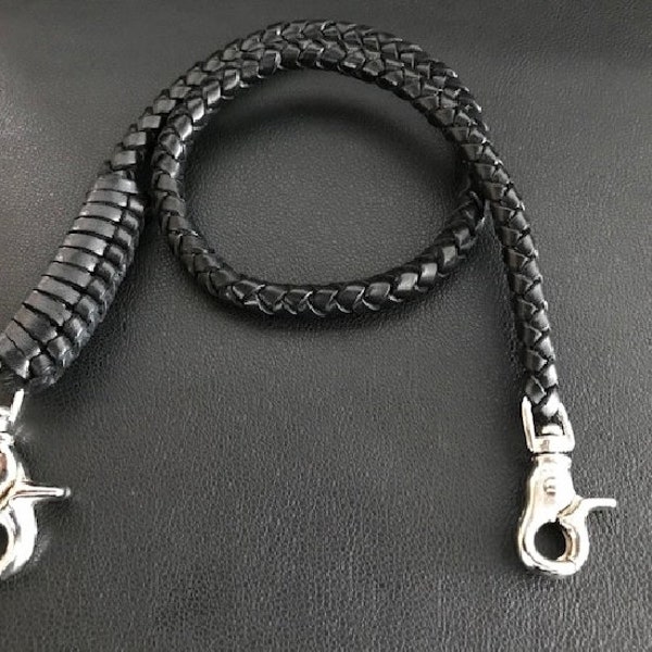 Leather Wallet Chain 18 inch - Braided Wallet Chain - Leather Wallet Strap - Geldbeutelkette aus Leder 45 cm