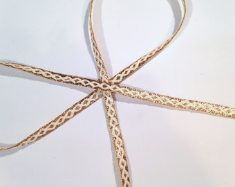 Gold and White Narrow Trim, lurex and rayon, vintage, 1/4" wide, 37 yds per lot.