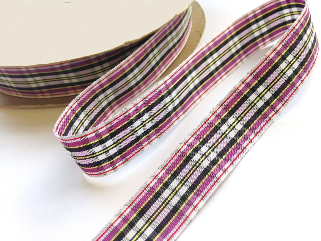 Plaid Ribbon Off-white Black Raspberry and Red 7/8 - Etsy