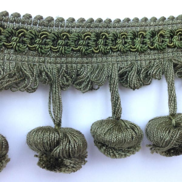 Ball Fringe, in Olive Green or Mulit-color, cotton and rayon, vintage, 2.5 inches long, offering lots of 5 yards each.
