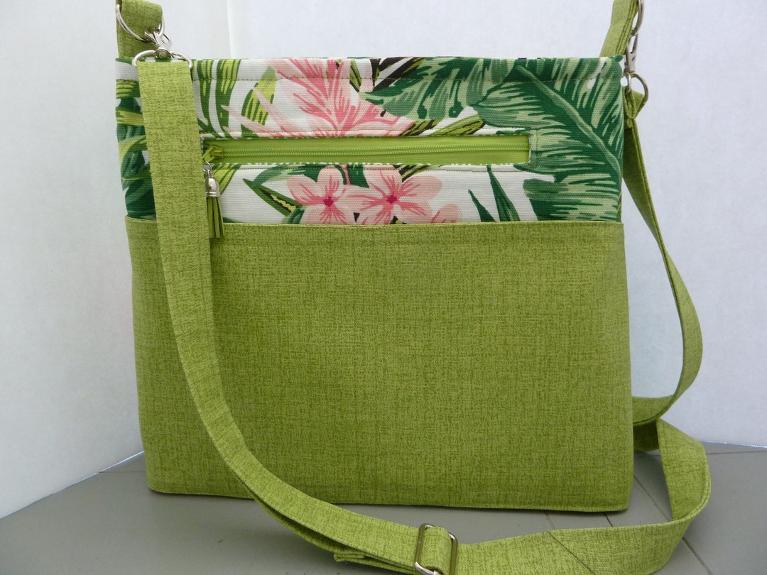Lime Green Crossbody Everyday Bag Purse Floral Pattern for Everyday Use